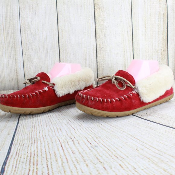 LL BEAN Red Wicked Good Moccasins Slippers Size 8 - Picture 3 of 9